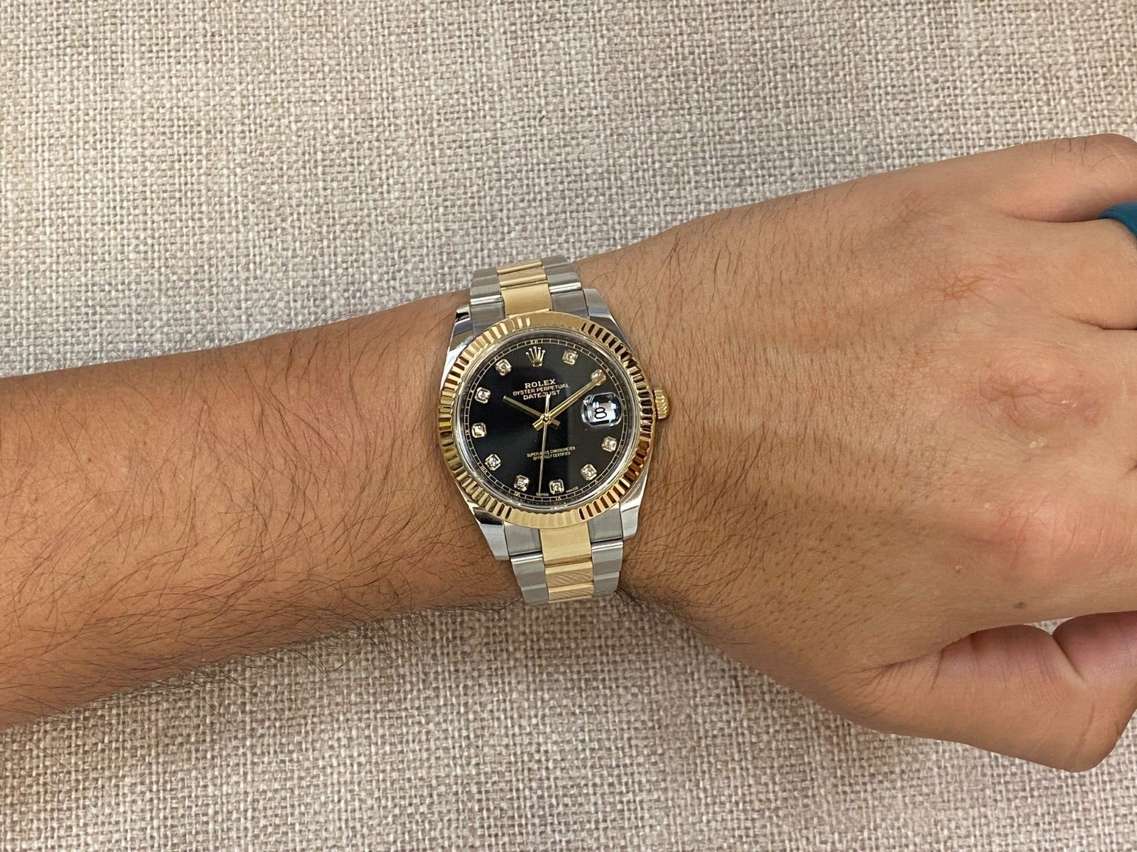 Rolex Datejust 41 18k Yellow Gold/Steel Black Diamond Dial Oyster Watch 126333