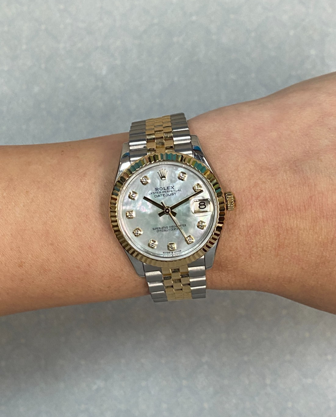 Rolex Datejust 31 18k Yellow Gold/Steel MOP Diamond Dial Ladies Watch 278273
