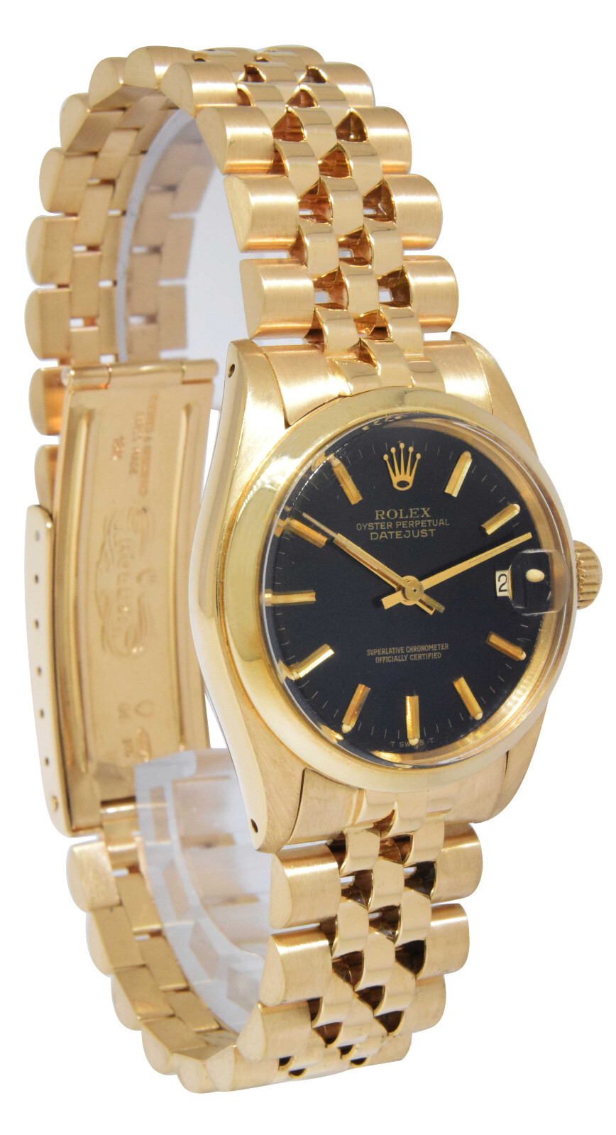 Rolex Datejust 18k Yellow Gold Black Dial Jubilee Bracelet 31mm Watch 6827