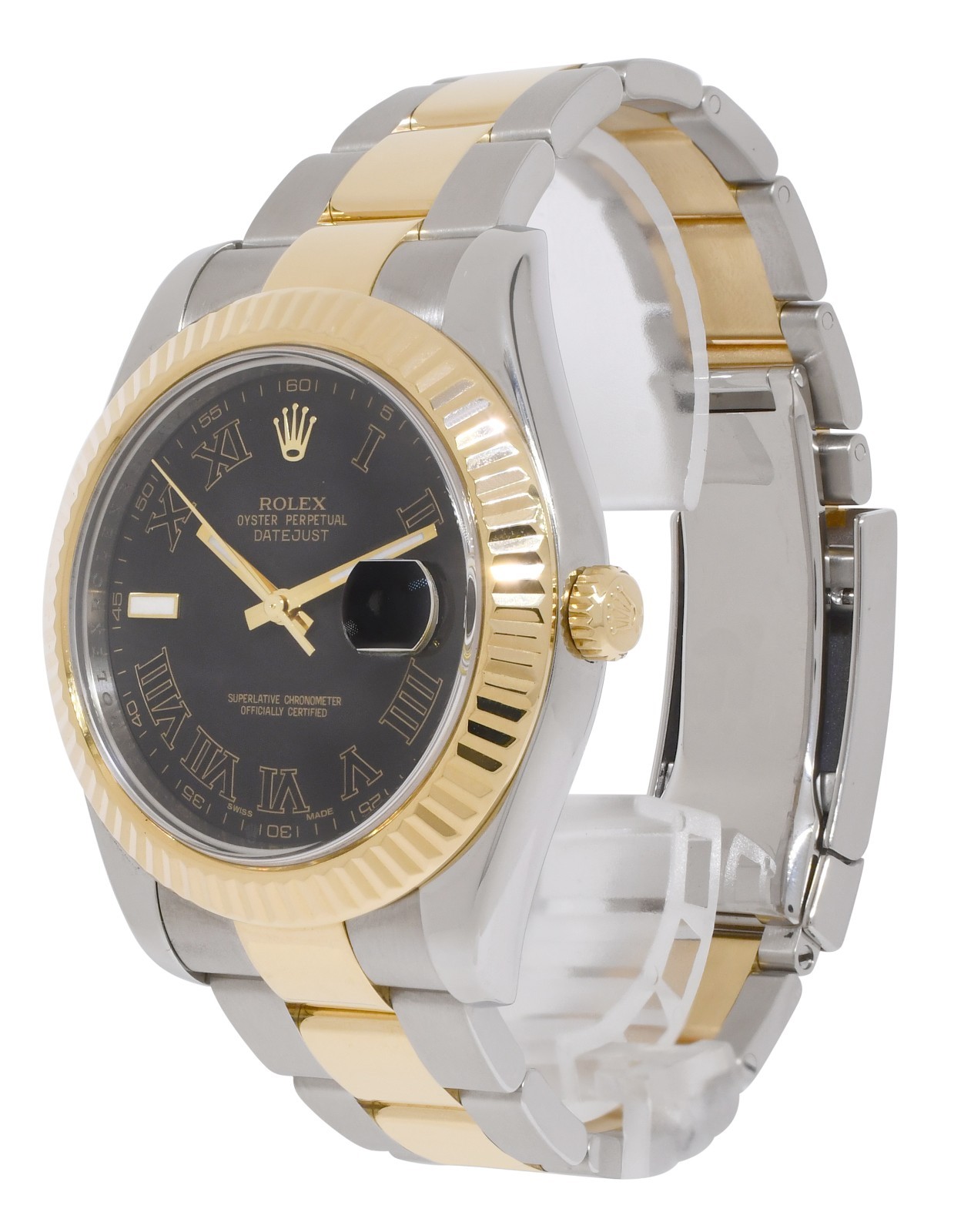 Rolex Datejust II 18k Yellow Gold/Steel Black Roman Dial Mens 41mm Watch 116333