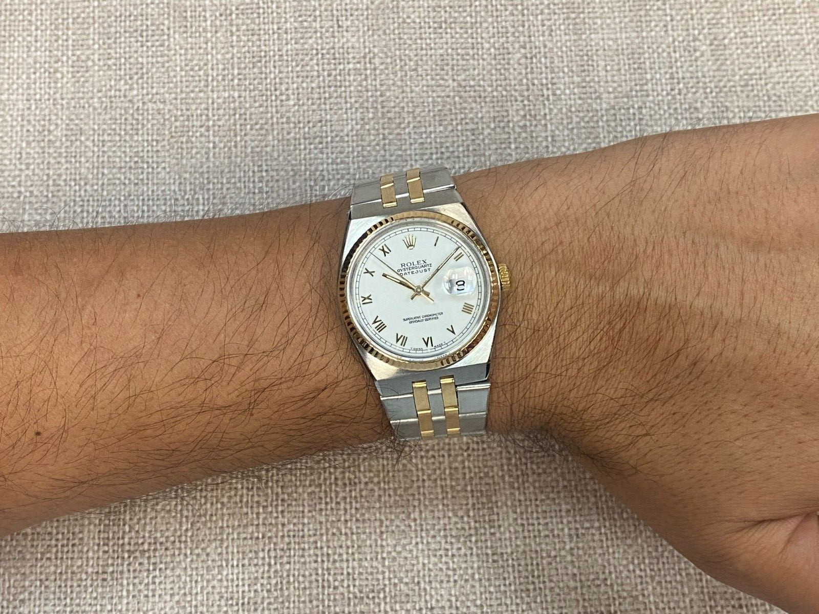 Rolex Datejust Oysterquartz 18k Yellow Gold/Steel White Dial 36mm Watch E 17013
