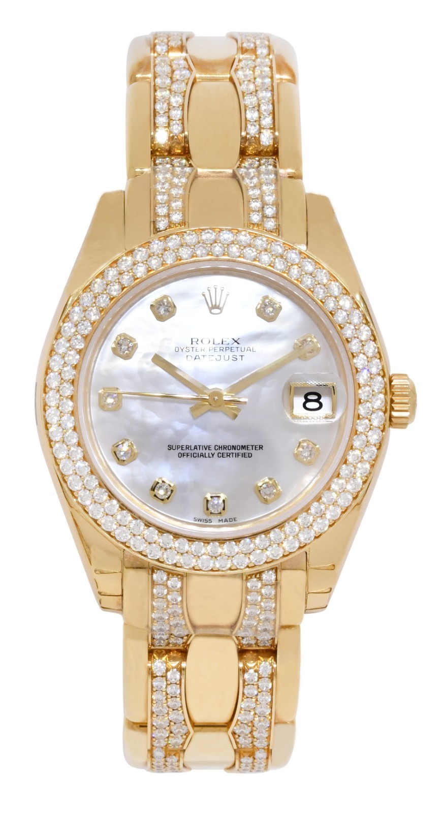 Rolex Datejust Pearlmaster Yellow Gold MOP Diamond 34mm Watch +Card '10 81338