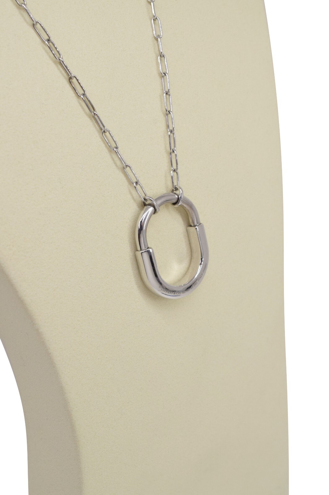 Tiffany & Co. Tiffany Lock Diamond Pendant 18k White Gold Chain Necklace +Box
