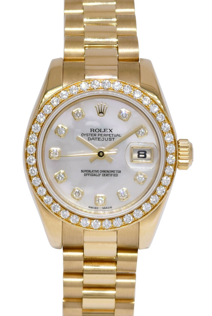 Rolex Datejust President 18k Yellow Gold MOP Diamond Ladies 26mm Watch Y 179178