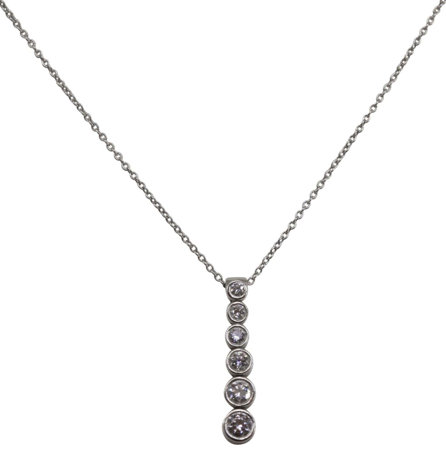 Tiffany & Co. Jazz Graduated Drop Diamond Pendant Platinum Chain Necklace 16"