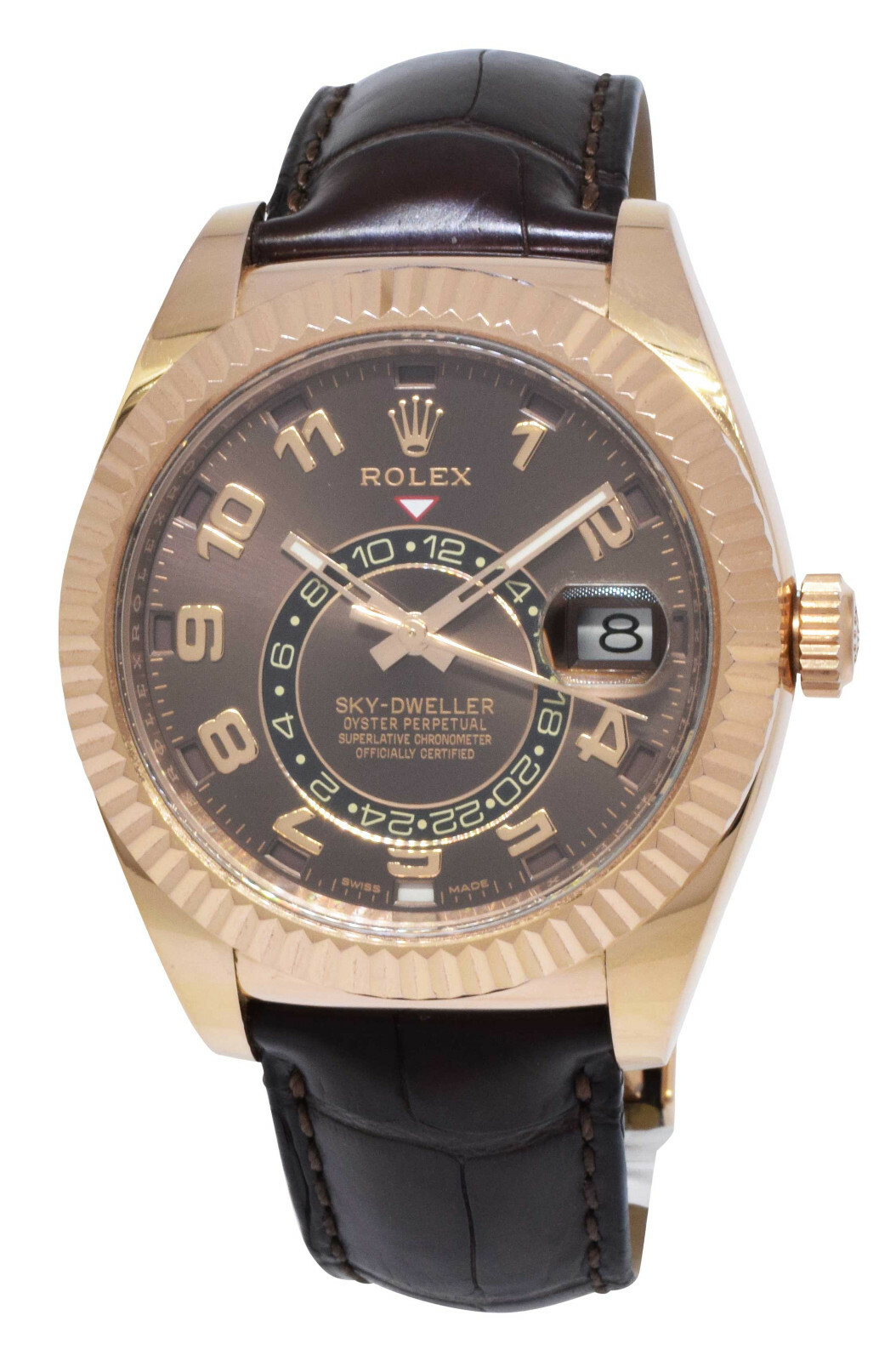 Rolex Sky-Dweller 18k Rose Gold Chocolate GMT Mens 42mm Watch B/P '15 326135