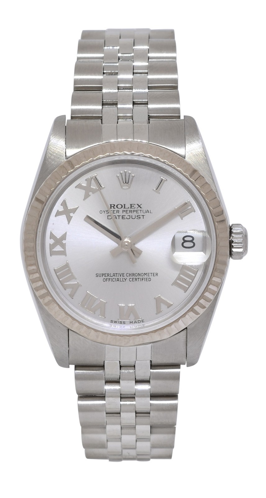 Rolex Datejust Steel 18k White Gold Bezel Silver Dial Ladies 31mm Watch Y 78274