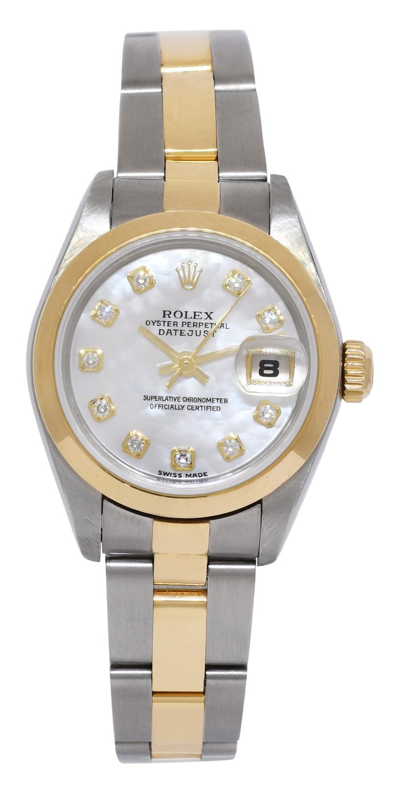 Rolex Datejust 18k Yellow Gold/Steel MOP Diamond Dial 26mm Watch +Papers F 79163
