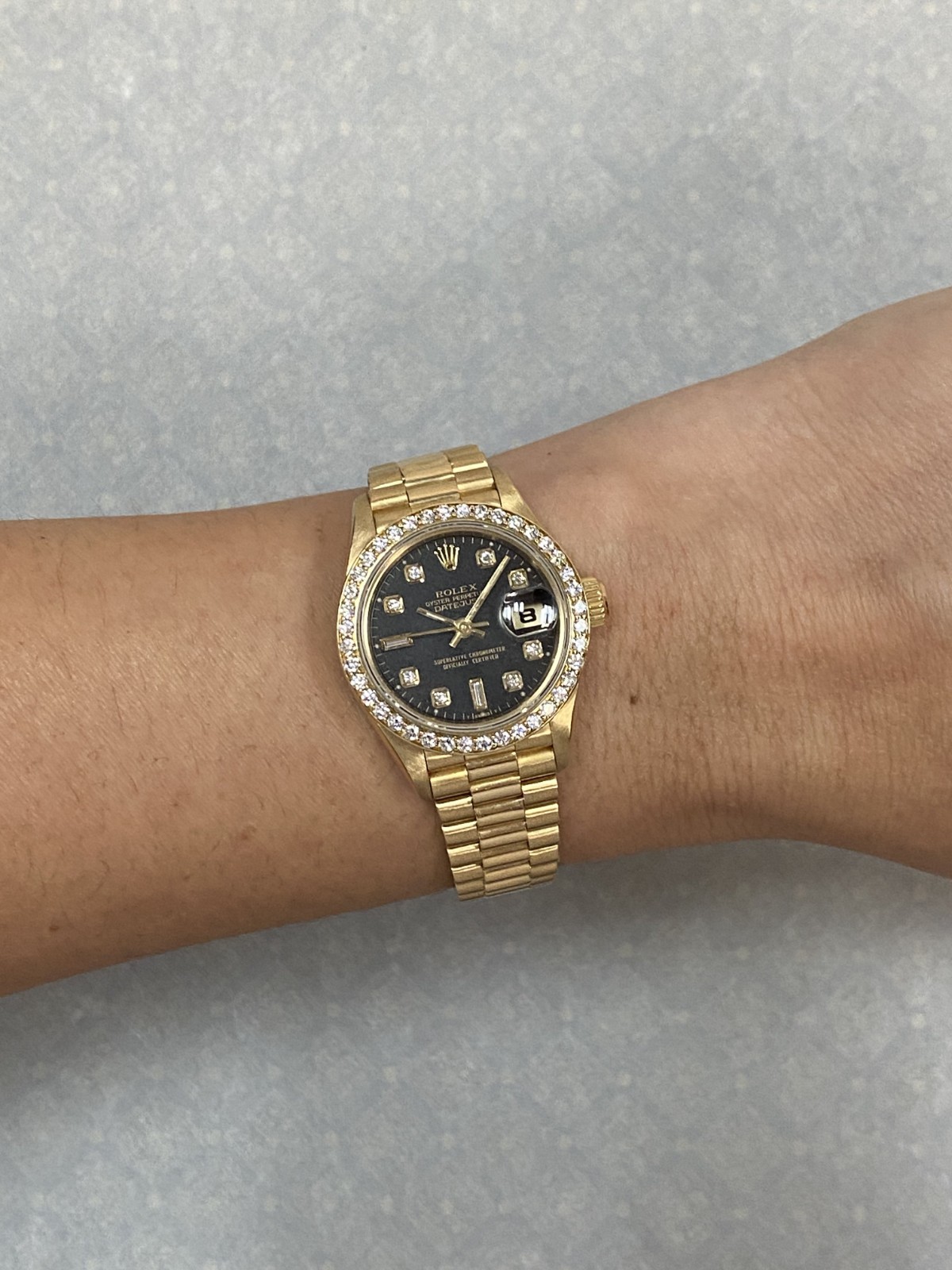 Rolex Datejust President 18k Yellow Gold Black Diamond 26mm Watch T 69178