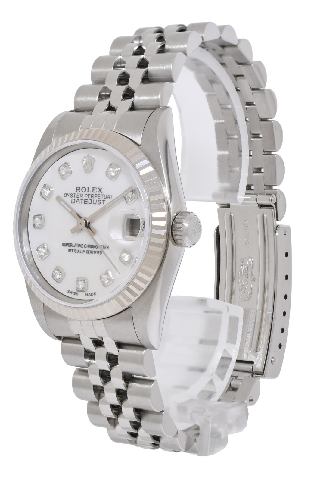 Rolex Datejust 31 Steel 18k White Gold Bezel MOP w/Dia Dial Ladies Watch A 78274