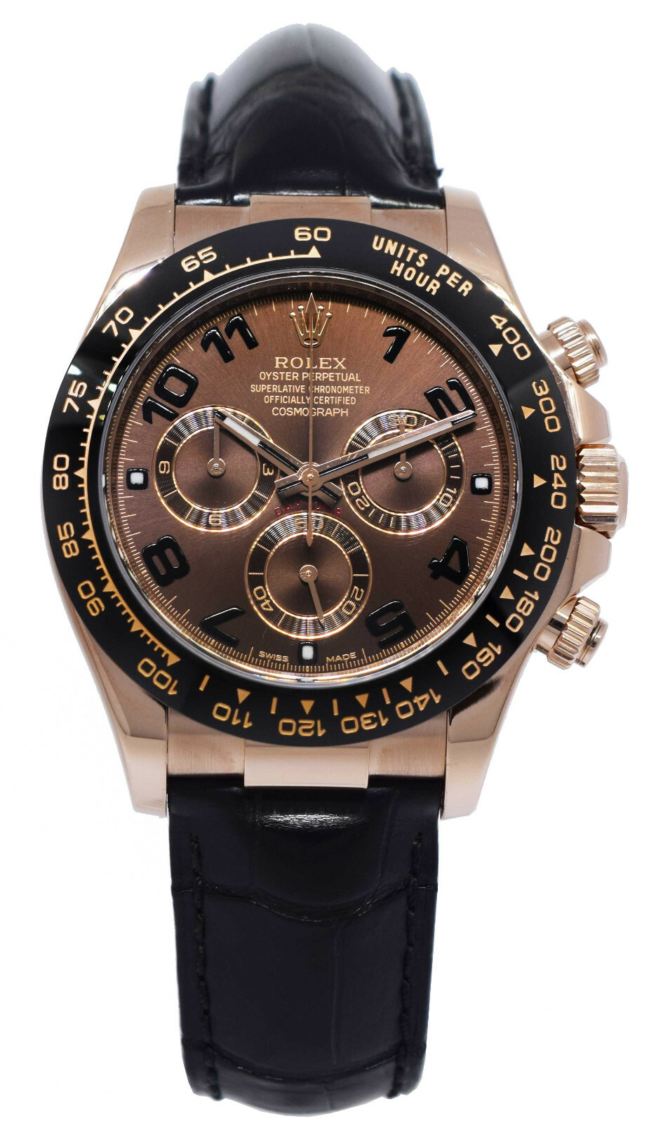 Rolex Daytona 18k Rose Gold / Ceramic Chocolate Dial 40mm Watch B/P '12 116515
