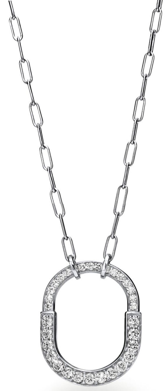 Tiffany & Co. Tiffany Lock Diamond Pendant 18k White Gold Chain Necklace +Box