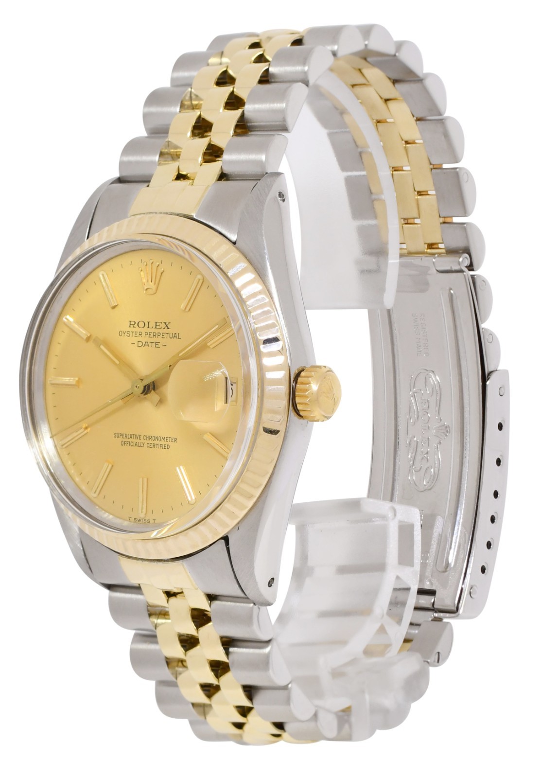 Rolex Date 14k Yellow Gold/Steel Champagne Dial Mens 34mm Watch 15003