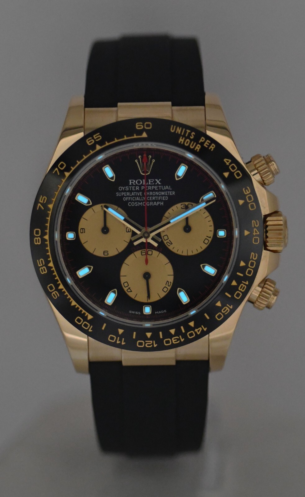 NOS Rolex Daytona 18k Yellow Gold Black Dial Oysterflex Watch '23 B/P 116518