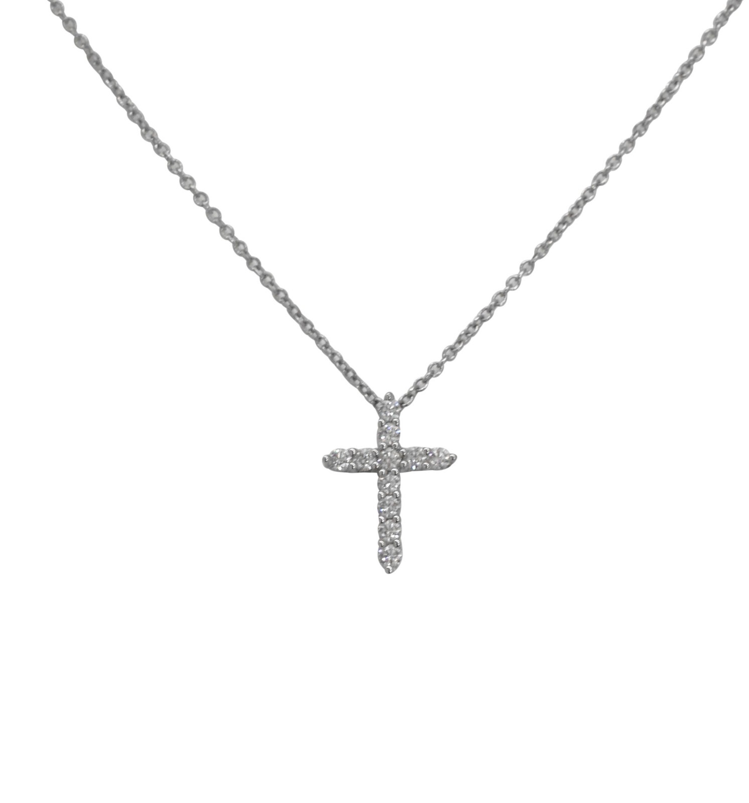 Tiffany & Co. Platinum Diamond Mini Cross Pendant on 16" Chain