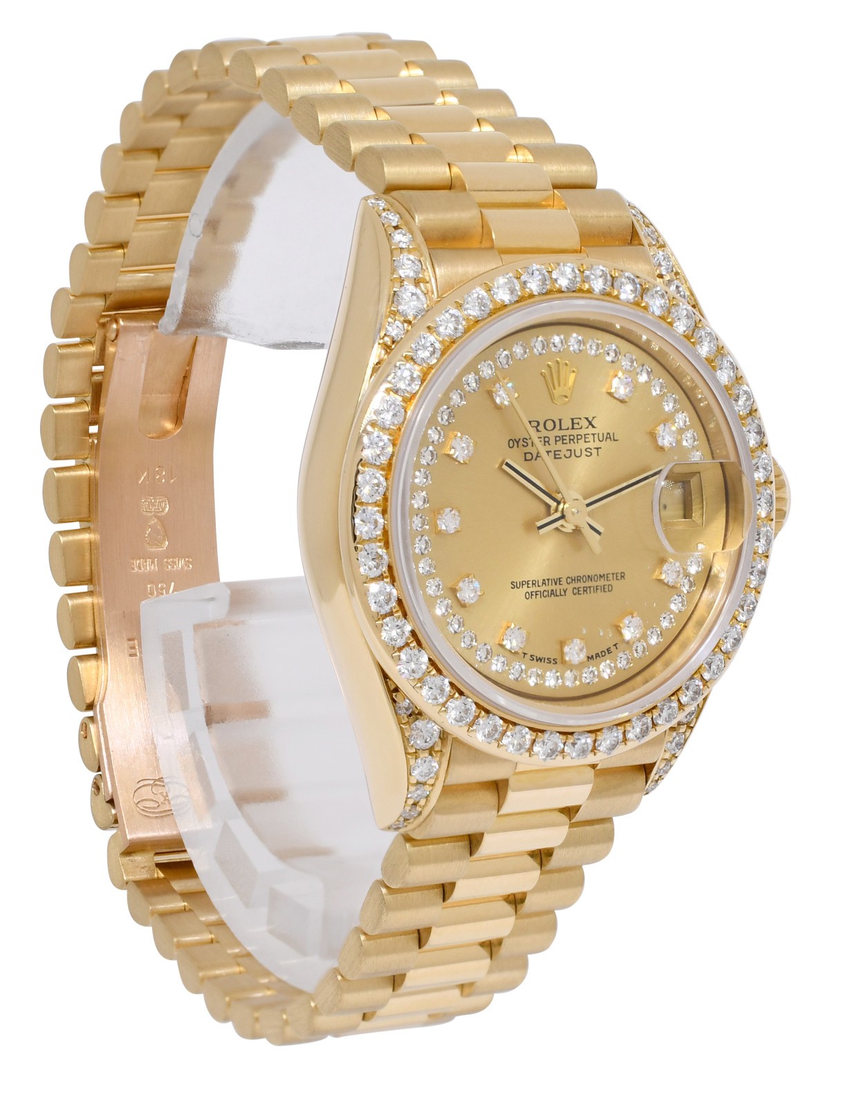 Rolex Datejust President 18k Yellow Gold Champagne Diamond 26mm Watch E 69158