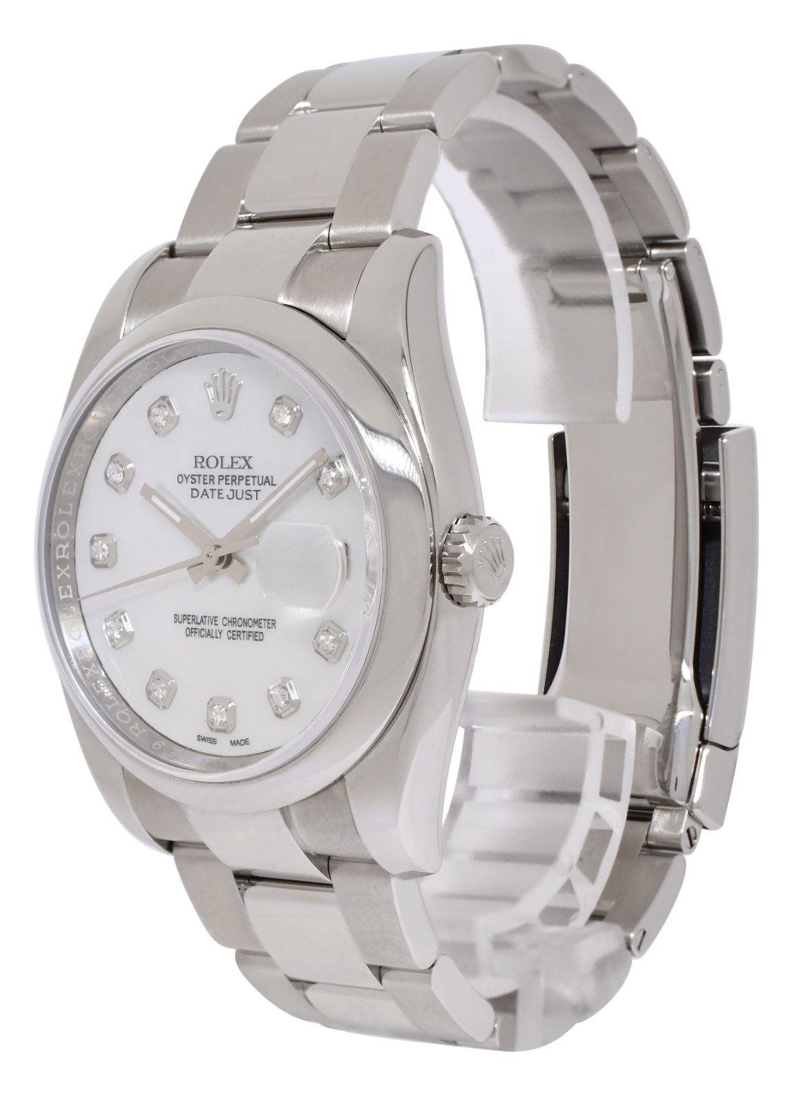 Rolex Datejust Steel MOP Diamond Dial Oyster Bracelet 36mm Watch 116200