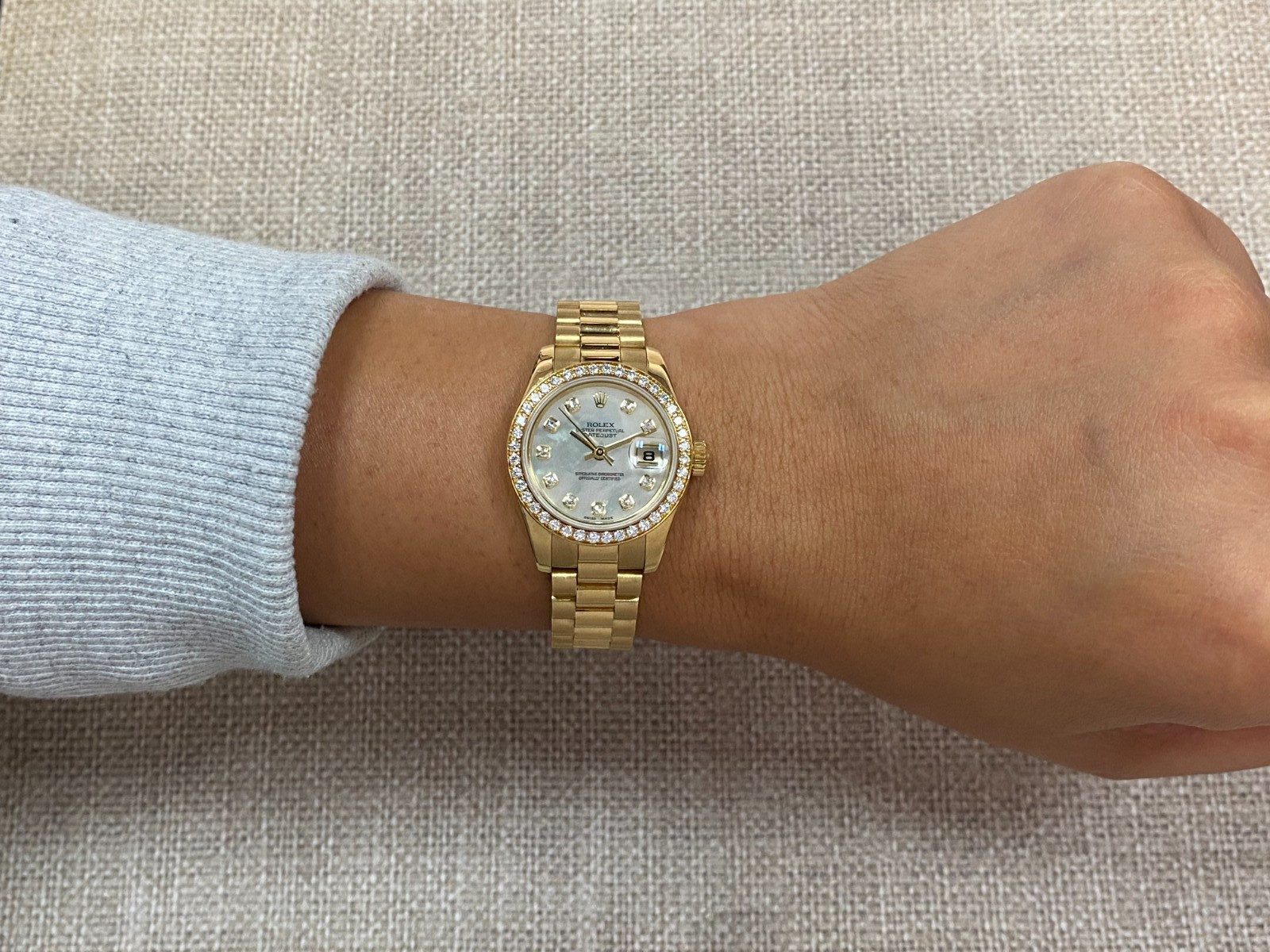 Rolex Datejust President 18k Yellow Gold MOP Diamond Ladies 26mm Watch Y 179178
