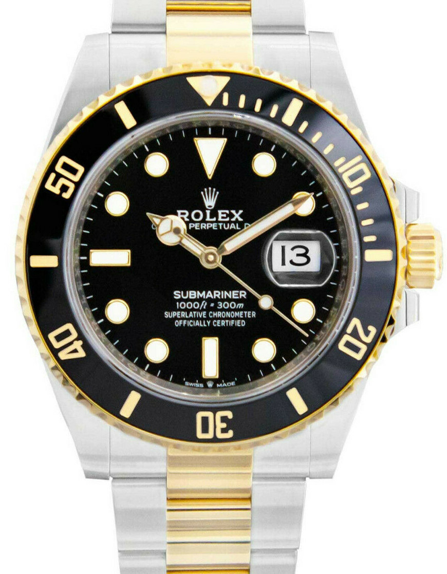 NOS Rolex Submariner Date 18k Gold Steel Ceramic Black 41mm Watch B/P '21 126613