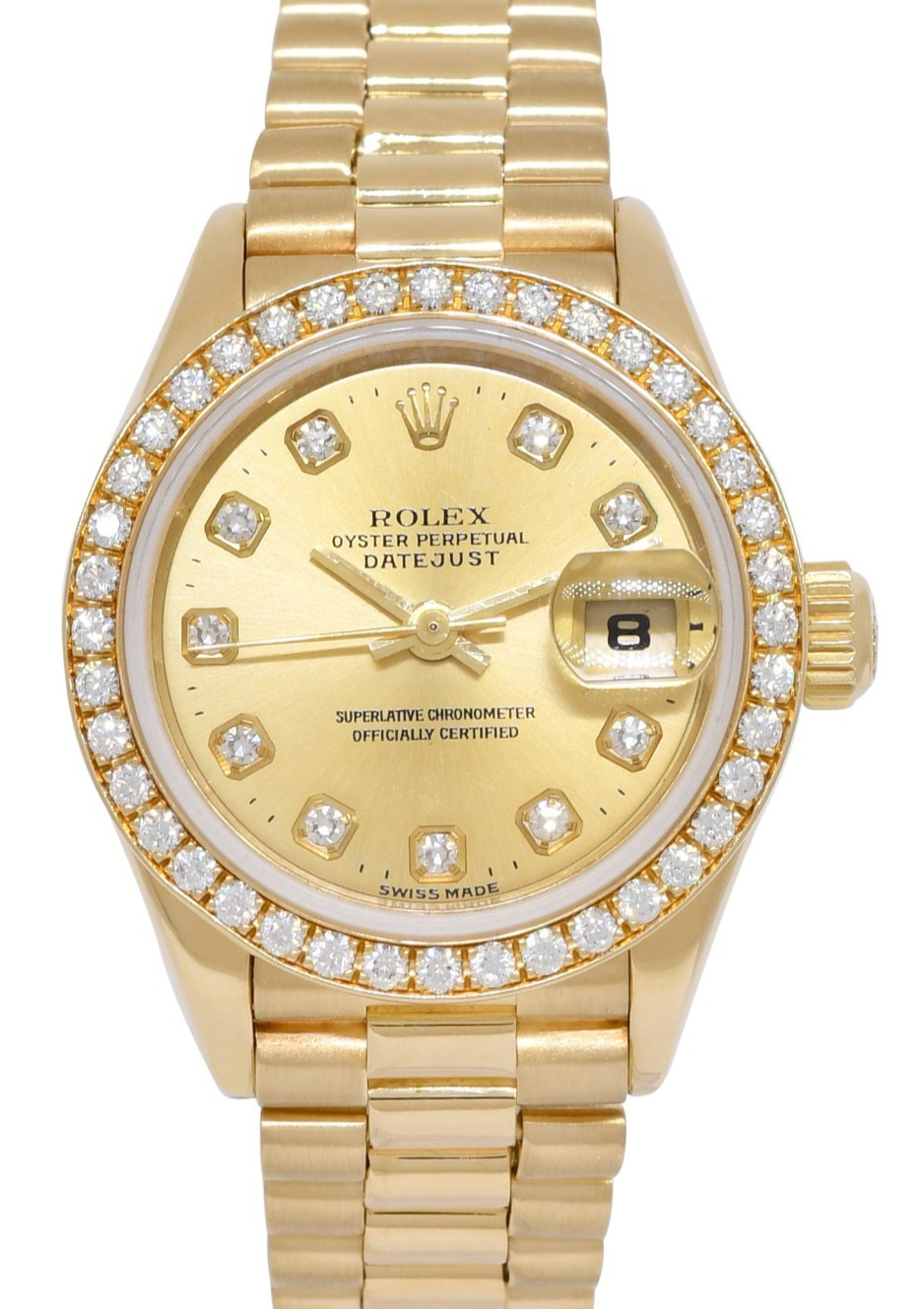 Rolex Datejust President 18k Yellow Gold Champagne Diamond 26mm Watch '86 69178