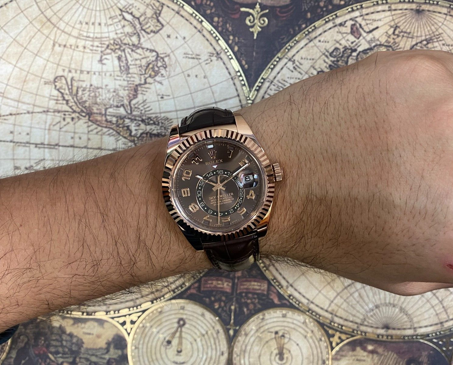 Rolex Sky-Dweller GMT 18k Rose Gold Chocolate Dial Mens 42mm Watch 326135