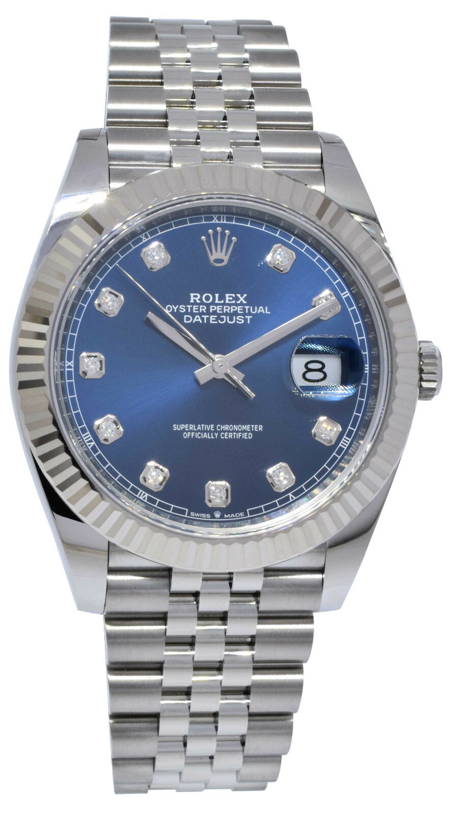Rolex Datejust 41 Steel & White Gold Blue Diamond Dial Watch +Card '21 126334