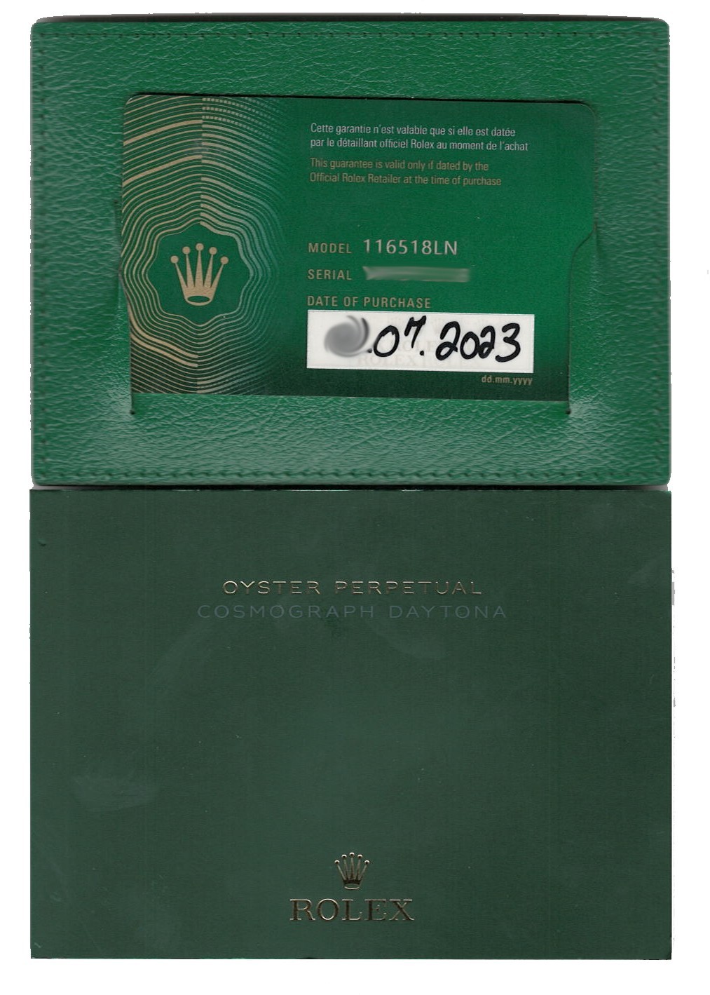 NOS Rolex Daytona 18k Yellow Gold Black Dial Oysterflex Watch '23 B/P 116518