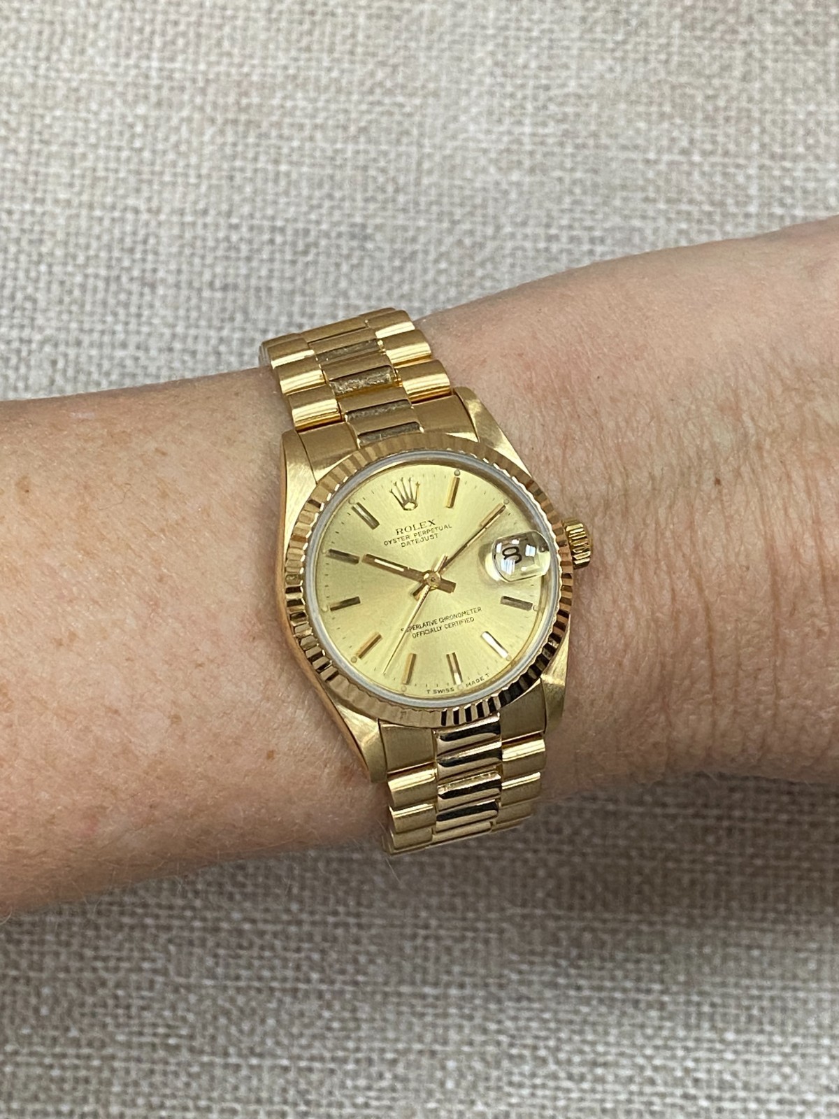 Rolex Datejust President 18k Yellow Gold Champagne 31mm Watch +Papers '88 68278