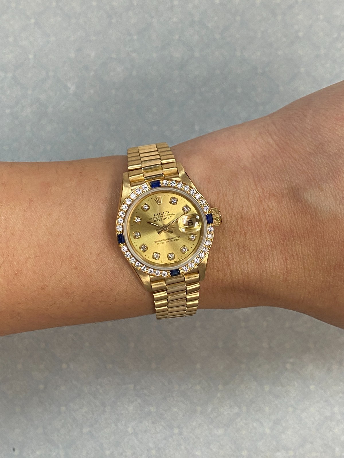 Rolex Datejust President Yellow Gold Diamond/Sapphire 26mm Watch +PP '85 69178