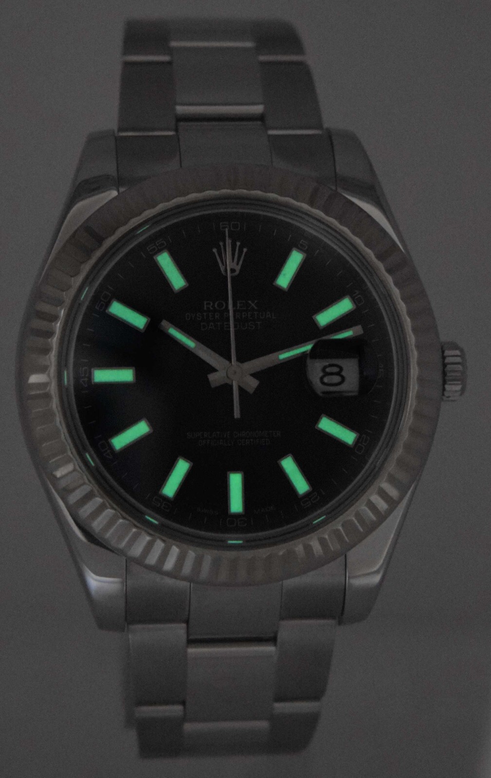 Rolex Datejust II Steel & 18k White Gold Bezel Black Dial Mens 41mm Watch 116334