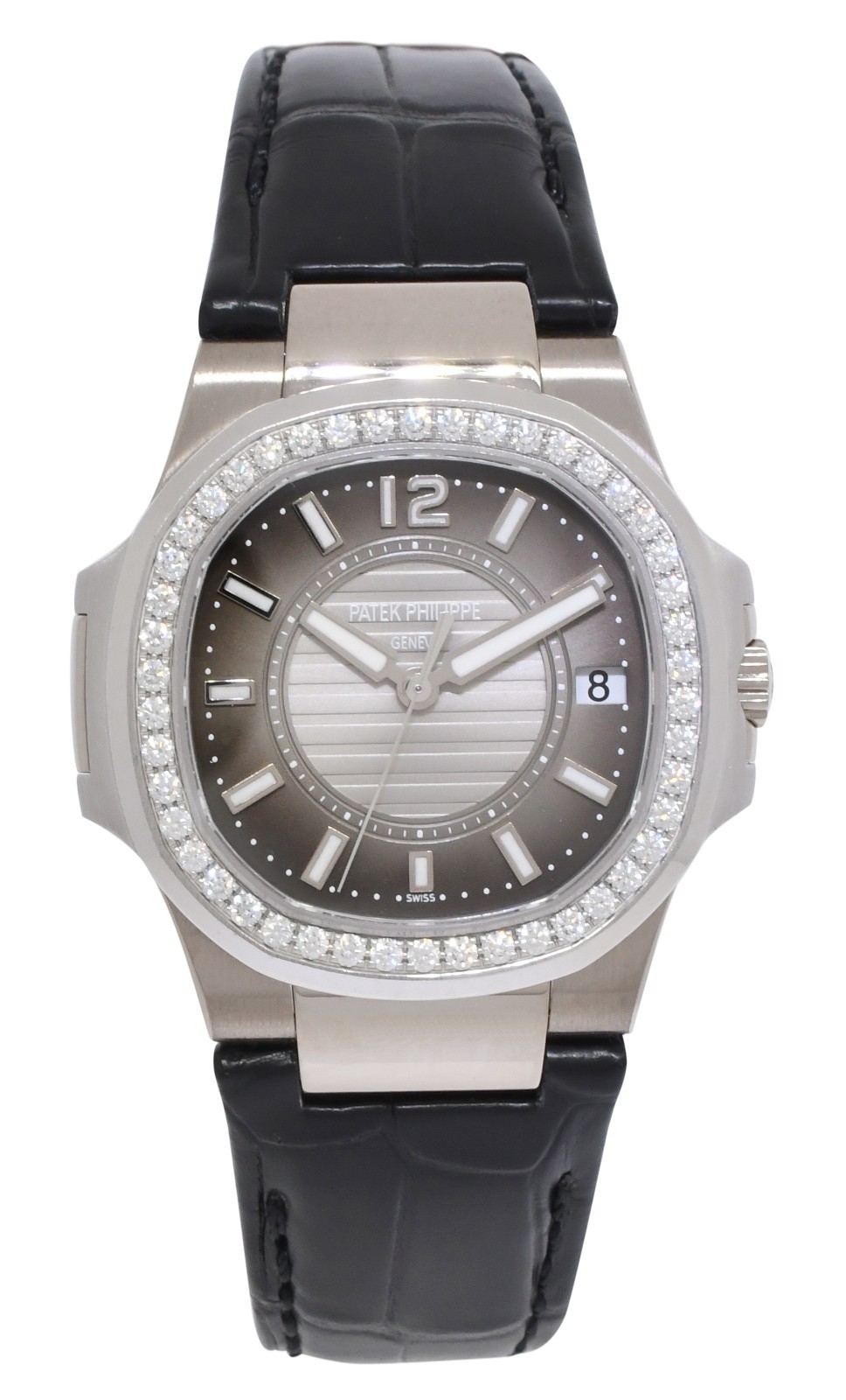 Patek Philippe Nautilus 7010 18k White Gold & Diamond Gray Ladies Watch 7010G