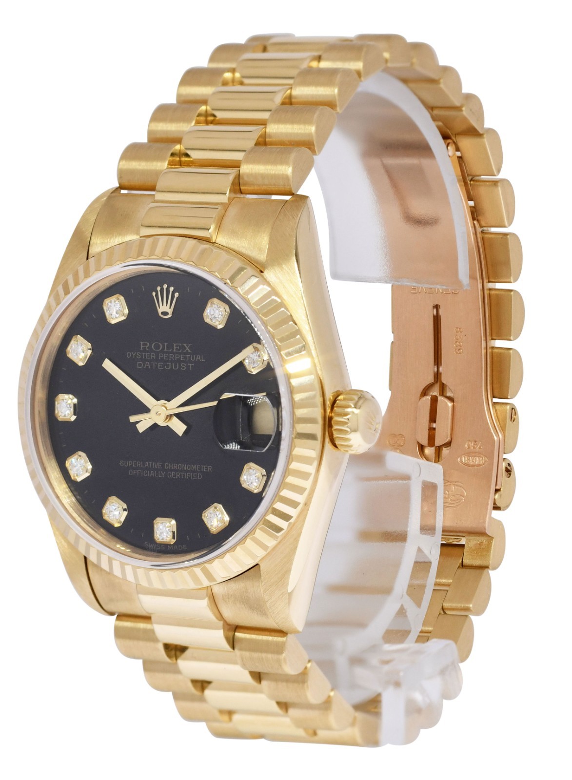 Rolex Datejust President 18k Yellow Gold Black Diamond Dial 31mm Watch A 78278