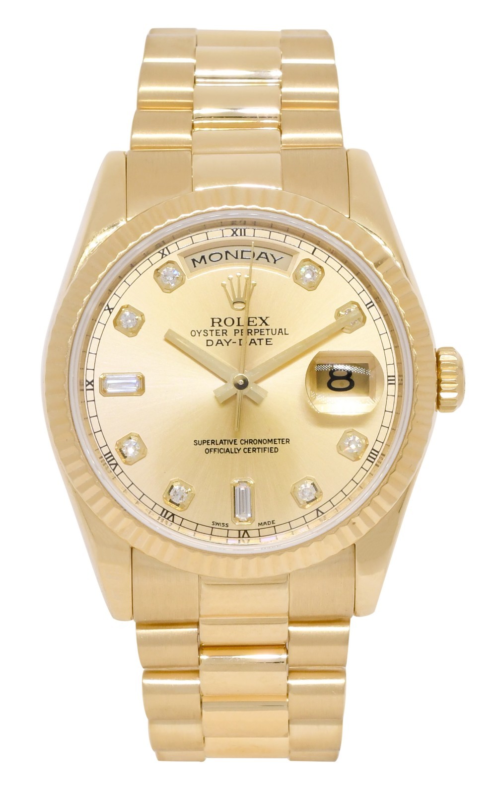 Rolex Day-Date President Yellow Gold Champagne Diamond Dial 36mm Watch Z 118238