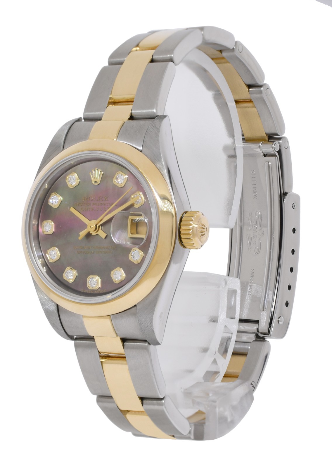 Rolex Datejust 18k Yellow Gold/Steel Black MOP Diamond 26mm Watch +Paper F 79163
