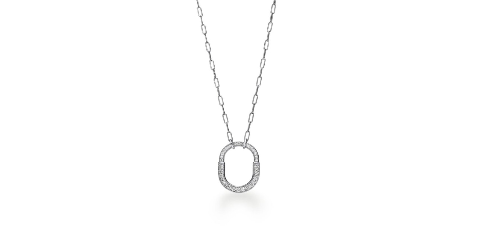 Tiffany & Co. Tiffany Lock Diamond Pendant 18k White Gold Chain Necklace +Box