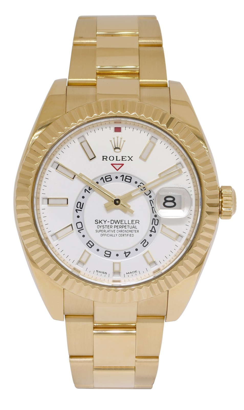 Rolex Sky-Dweller GMT 18k Yellow Gold White Dial Mens 42mm Watch B/P '23 326938