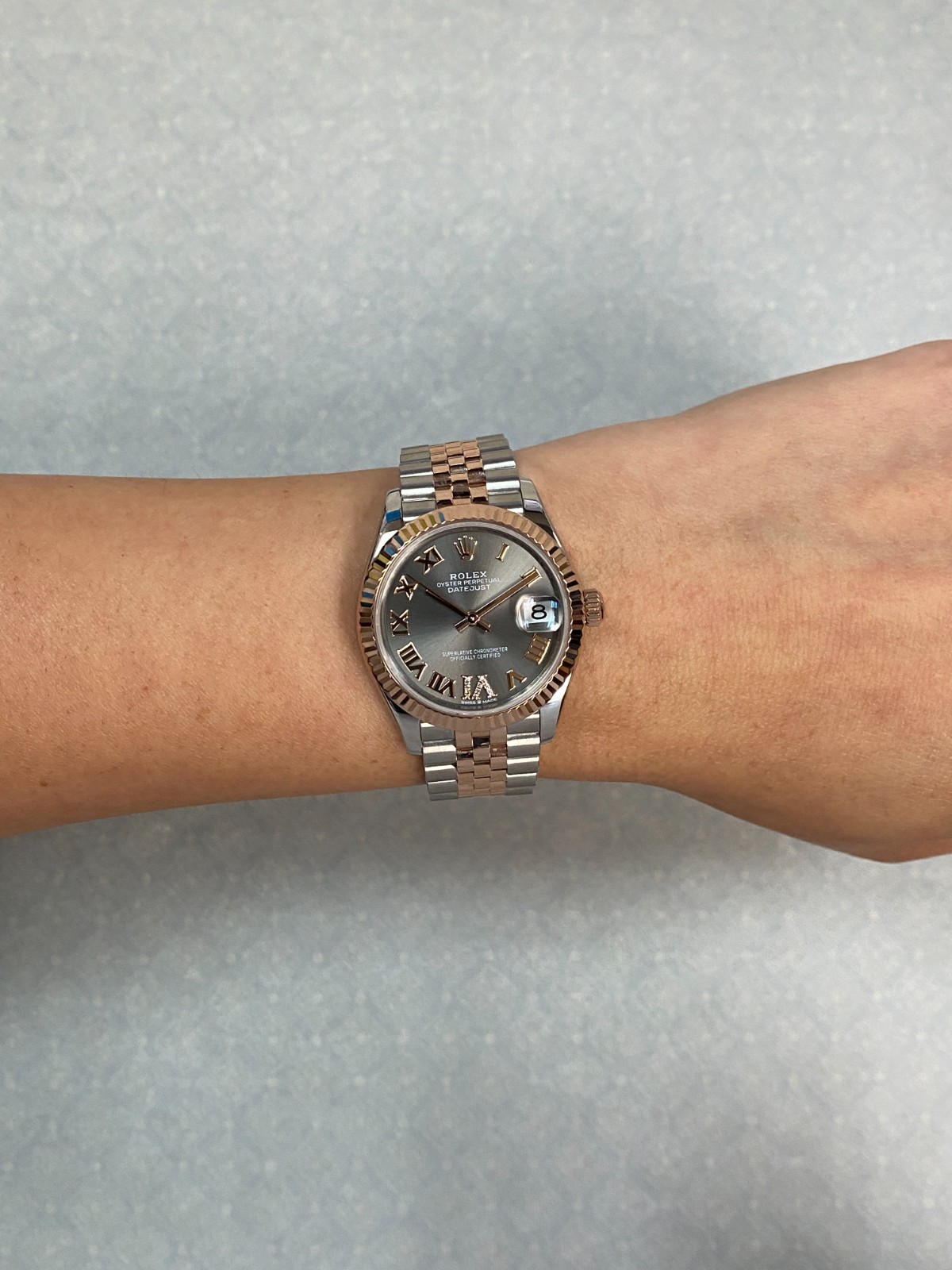 Rolex Datejust 31 18k Rose Gold/Steel Slate Gray Diamond VI Ladies Watch 278271