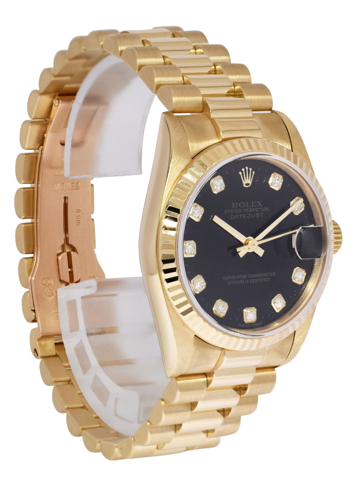 Rolex Datejust President 18k Yellow Gold Black Diamond Dial 31mm Watch A 78278