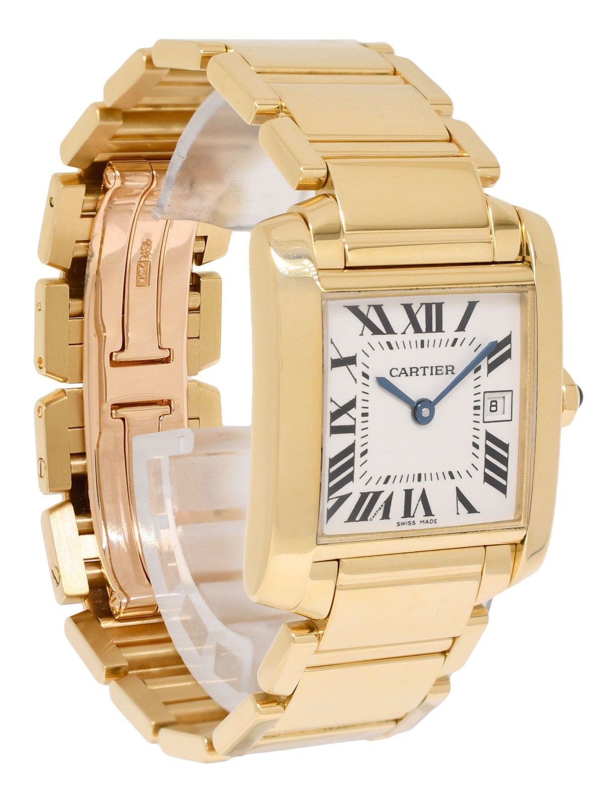 Cartier Tank Francaise Medium 18k YG Ivory Dial Ladies Quartz Date Watch 2466