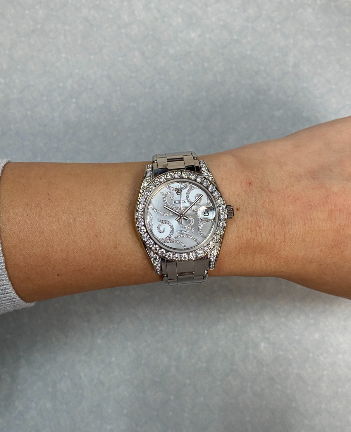 Rolex Datejust Pearlmaster 18k White Gold Diamond Ladies 34mm Watch B/P G 81159