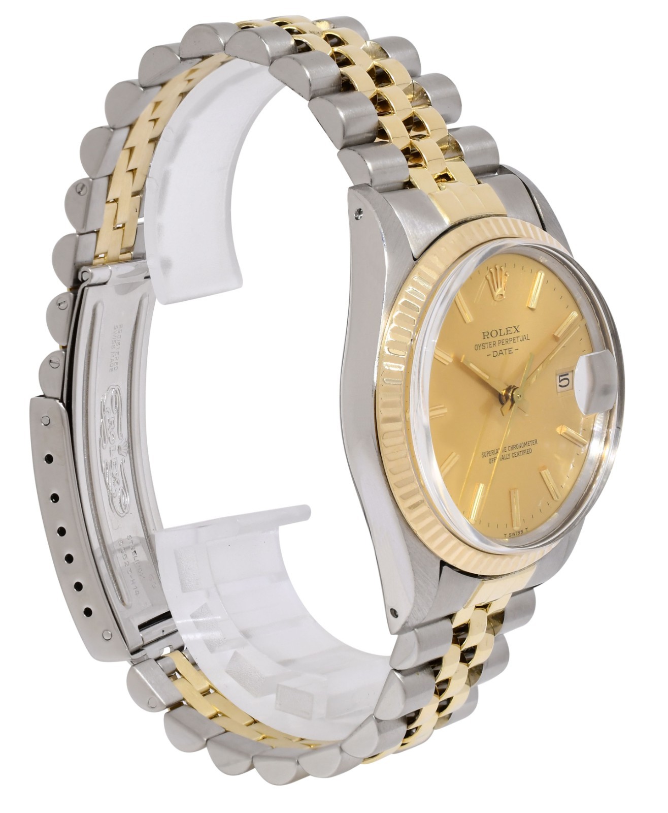 Rolex Date 14k Yellow Gold/Steel Champagne Dial Mens 34mm Watch 15003