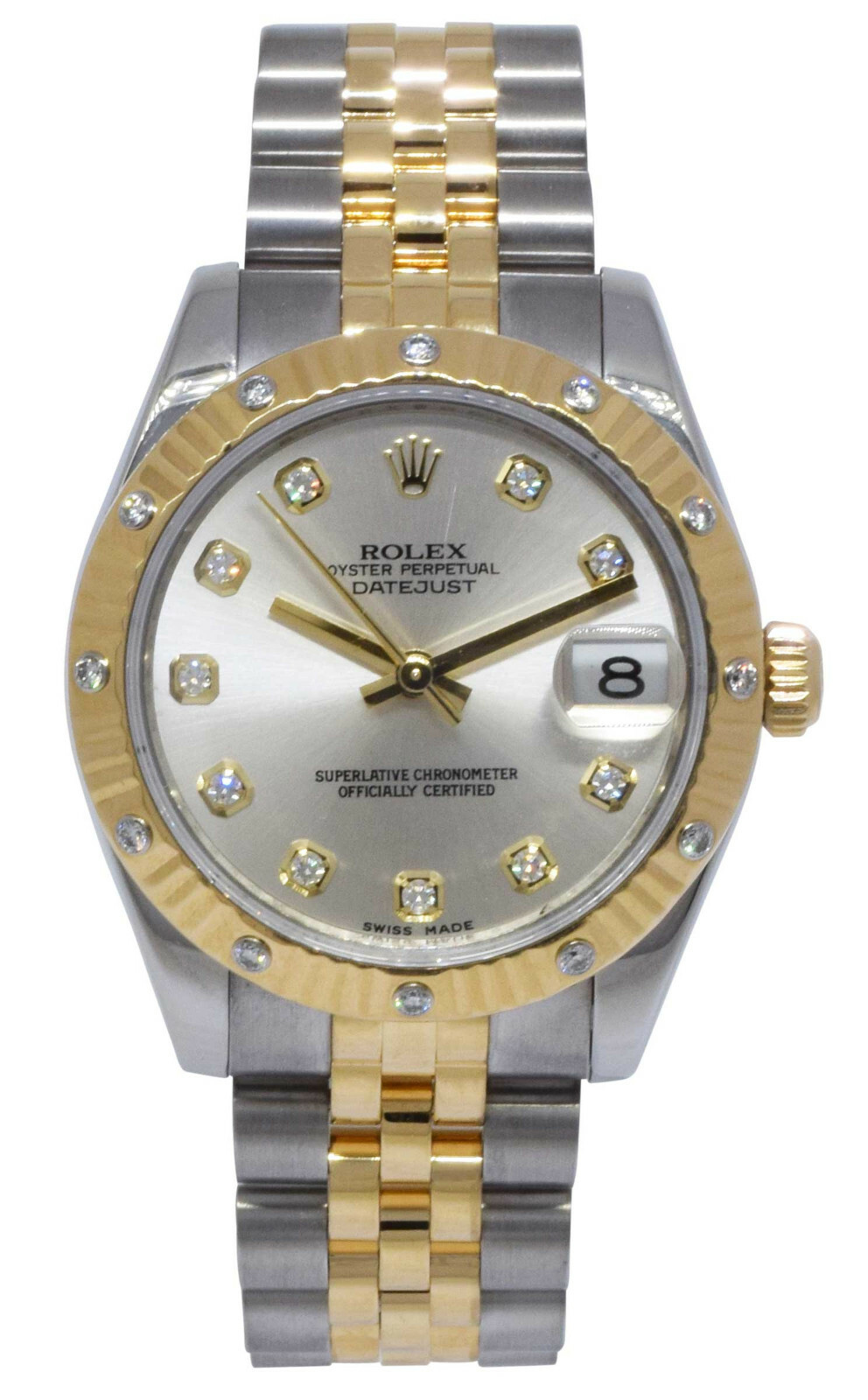 Rolex Datejust 18k Yellow Gold/Steel & Diamond Silver Dial 31mm Watch G 178313