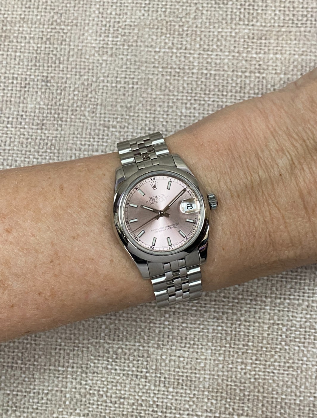 Rolex Datejust Steel Pink Dial Jubilee Bracelet 31mm Watch +Card '14 178240