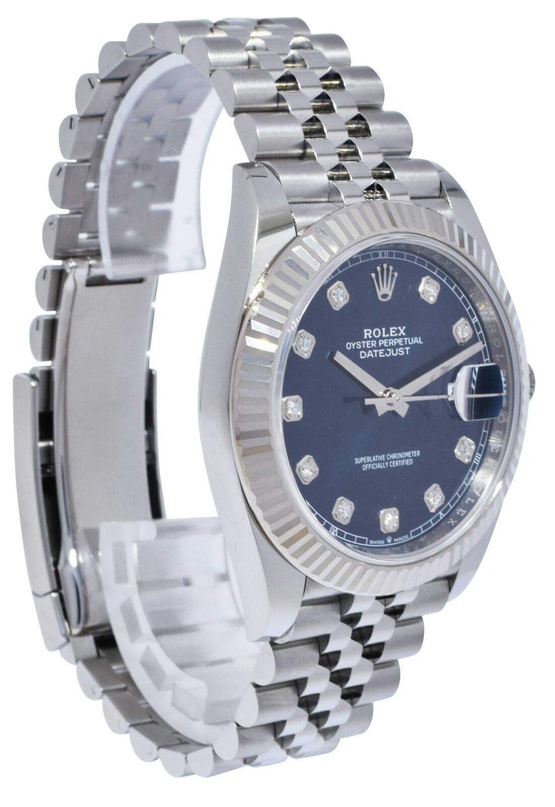 Rolex Datejust 41 Steel & White Gold Blue Diamond Dial Watch +Card '21 126334