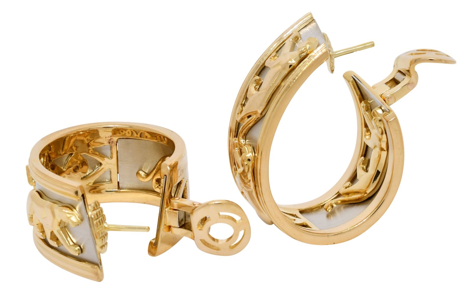 Cartier Panthere 18k Yellow Gold & Platinum Hoop Earrings