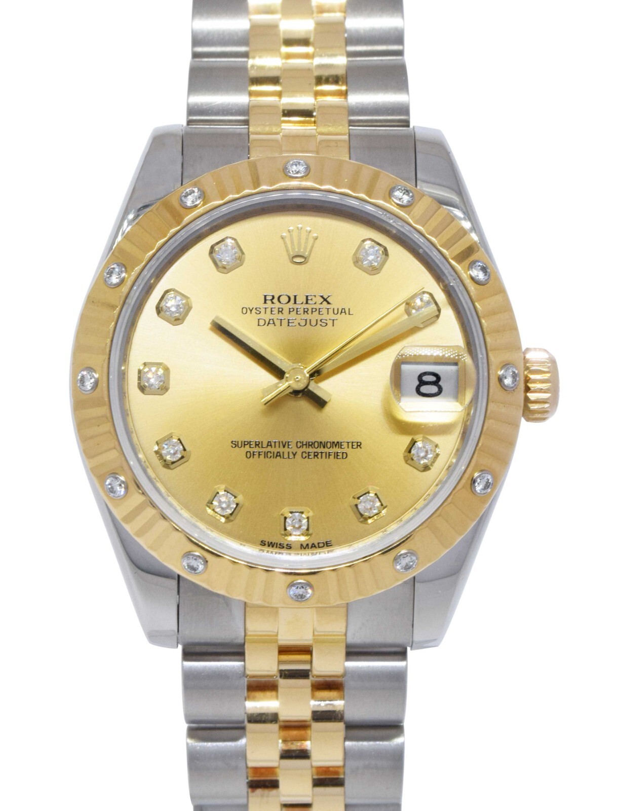 Rolex Datejust 18k Yellow Gold/Steel & Diamond Champagne Dial 31mm Watch 178313