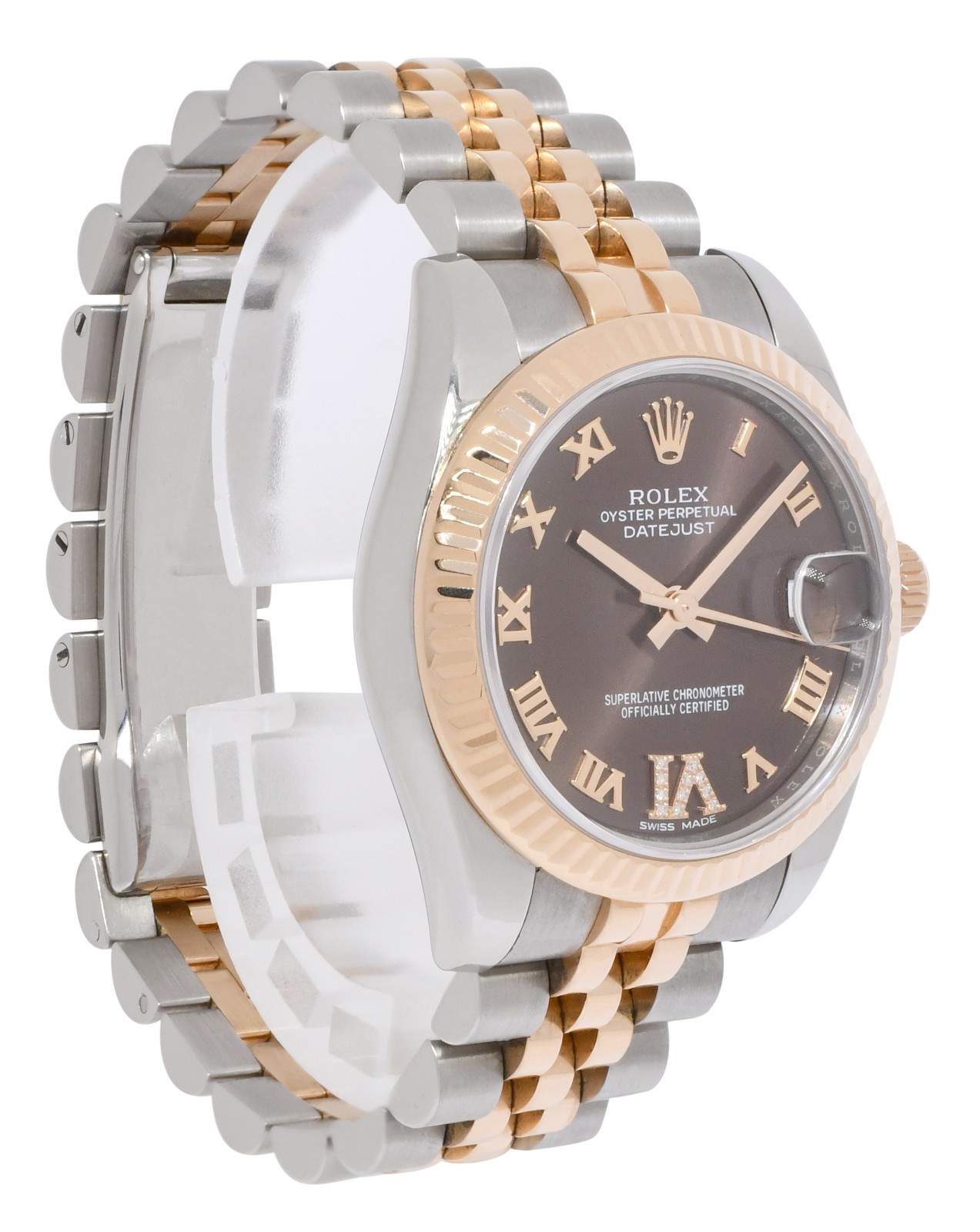 Rolex Datejust 18k Rose Gold/Steel Chocolate Diamond VI Ladies 31mm Watch 178271