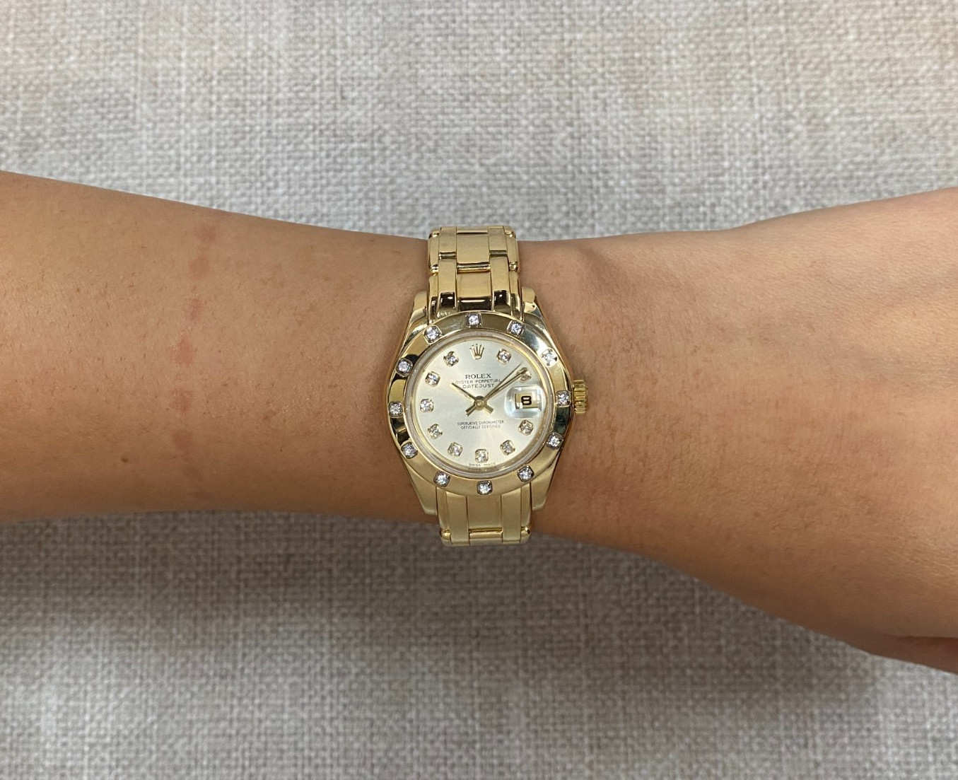 Rolex Datejust Pearlmaster 18k Yellow Gold Silver Diamond 29mm Watch K 80318