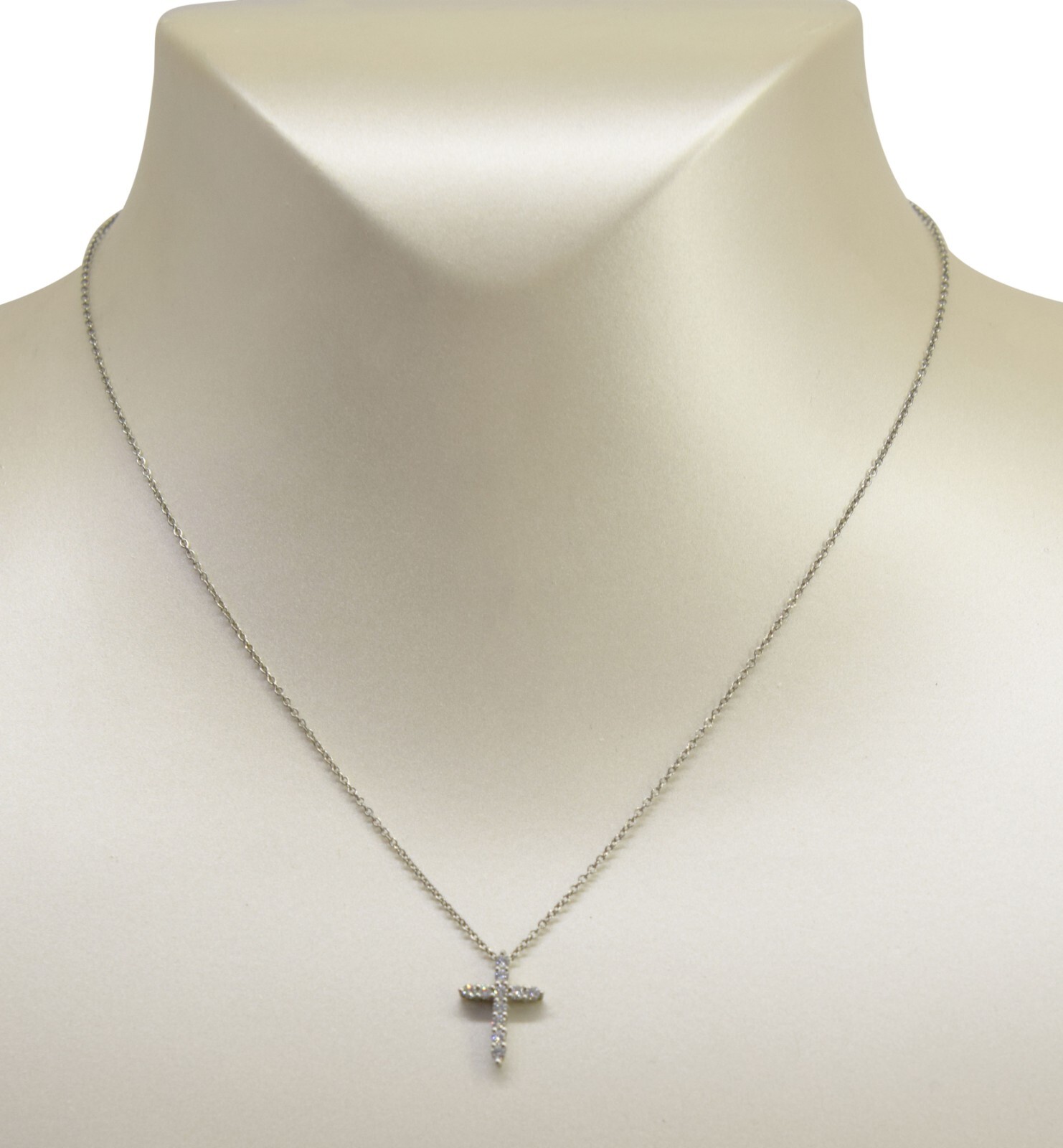 Tiffany & Co. Platinum Diamond Mini Cross Pendant on 16" Chain