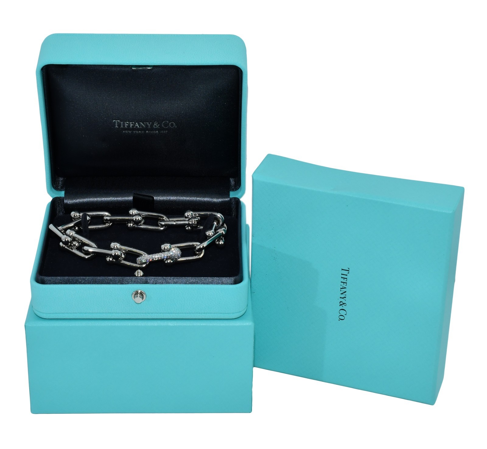 Tiffany & Co. HardWear 18k White Gold & Diamond Large Link Bracelet +Box